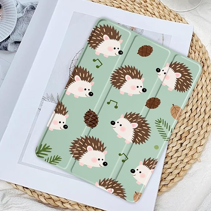 Cartoon Hedgehog for iPad Pro 11(M4) 2024 5th Gen Kawaii Animal Clear Hard Back Hybrid Casewith Pencil Holder Trifold Stand Tablet Cover(Model Number:A2836/A2837/A3006) for Girls