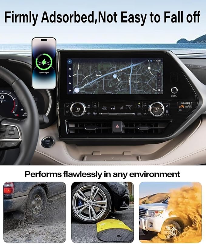 Car Phone Holder for 2020-2026 Toyota Highlander Accessories 15W Fast Wireless Charger Magnetic Cell Phone Mount Hands-Free 360 Degree Rotation Dashboard Original-Size Replacement Model