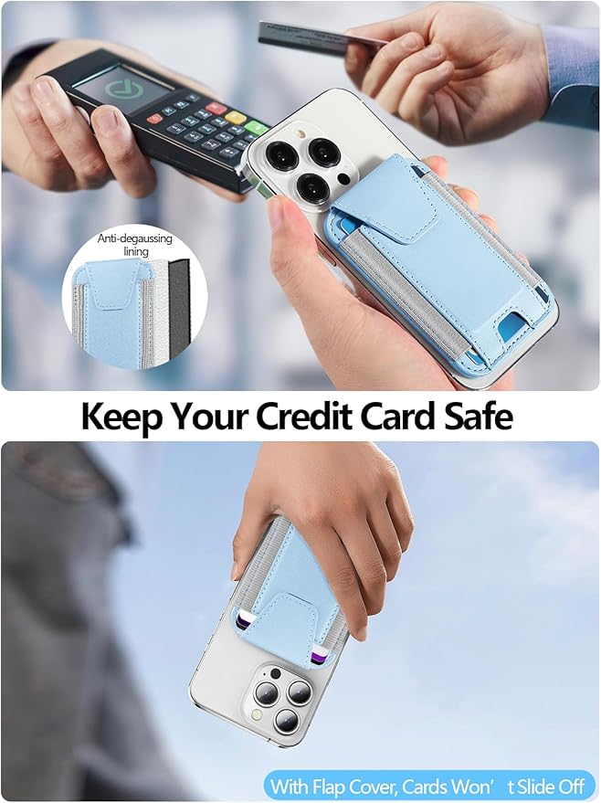 Miroddi for MagSafe Wallet with Privacy Flap Strongest Magnetic Card Holder for iPhone 17 iPhone 16/15/14/13/12 Series Leather Magnetic Phone Wallet RFID Blocking Fit 7 Cards White Ice