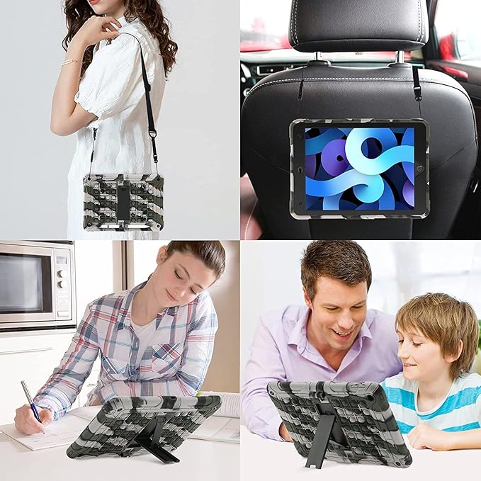 XZC iPad 9th/8th/7th Generation Case (iPad 10.2 Case 2021/2020/2019) Shockproof Drop Protection iPad Cover with Pencil Holder Kickstand Shoulder Strap (Camouflage 1)
