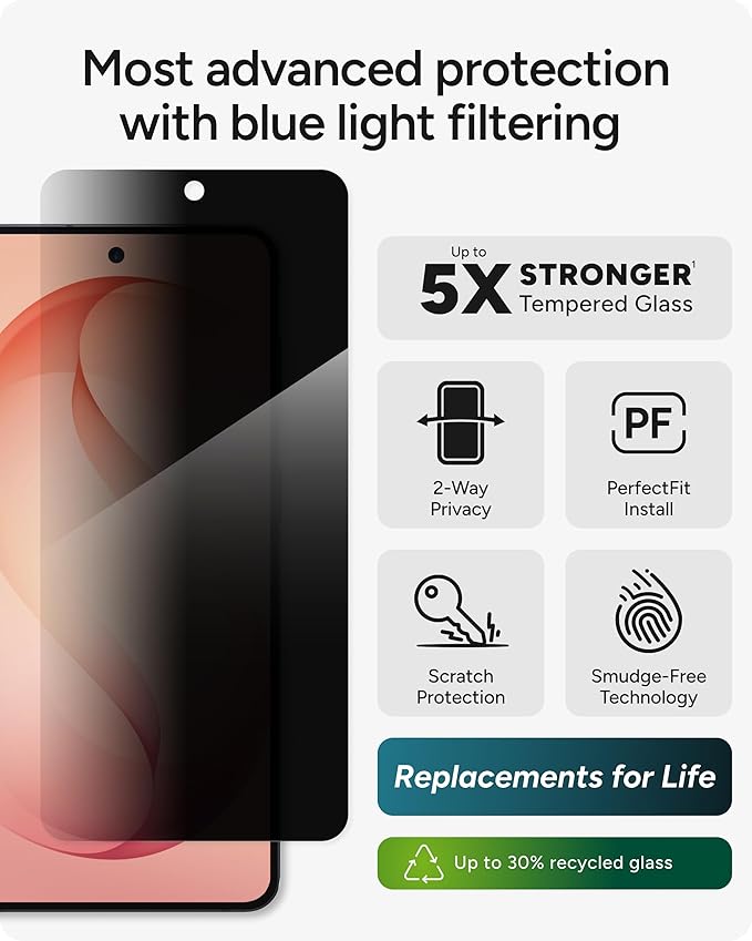 ZAGG Glass Elite Privacy Samsung Galaxy S26 Plus Screen Protector - Tempered Glass 5X Stronger Impact Protection 2-Way Privacy Filter Smudge-Free ClearPrint Case Friendly Easy Install