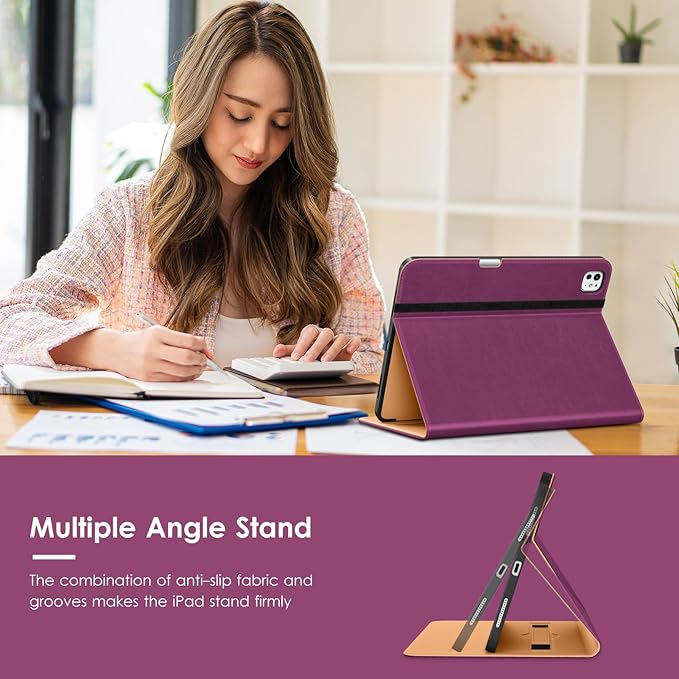 VIKESI Case for iPad Pro 13-inch M5 or M4 Released in 2025 or 2024 Leather Stand Cover with Apple Pencil Holder Auto Wake/Sleep Multiple Viewing Angles Built in Hand Strap &amp PocketPurple