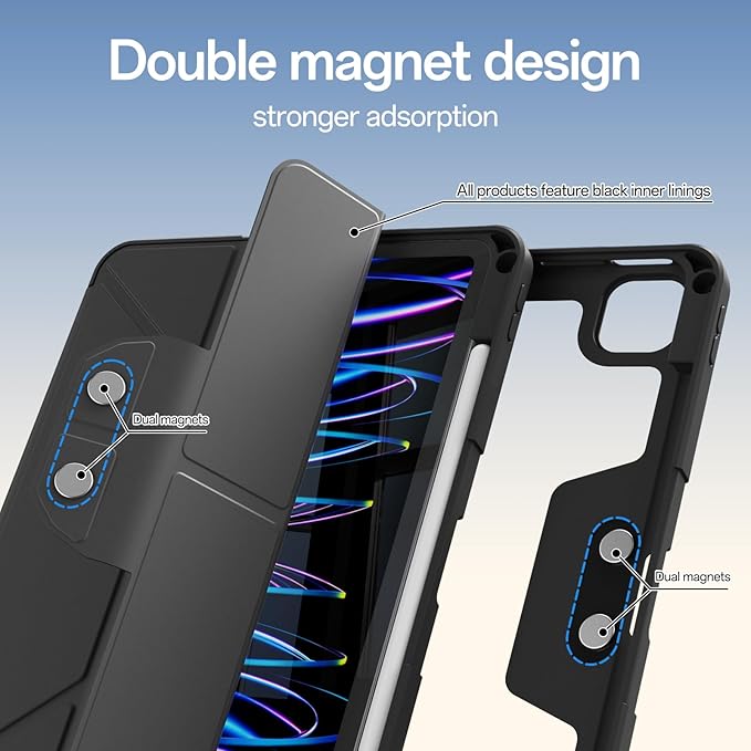 Case for iPad Pro 11 inch (4th/3rd/2nd Generation) 2022/2021/2020 with Clear Back Multi-Angle Stand Soft Silicone &amp Shockproof Tablet Protective Case (Black)