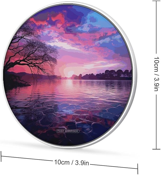Purple Sunset on Water Wireless Charger Fast Wireless Charging Pad with USB Cable 10W Anti-Slip Magnetic Wireless Charger Portable Slim Charger Puck Travel Charging Station