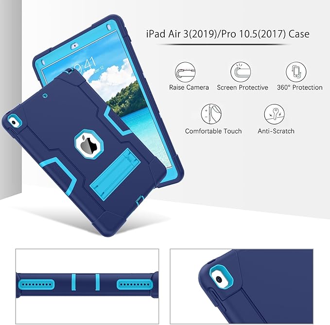 BENTOBEN for iPad Air 3rd Generation Case iPad Pro 10.5 2017 Case 3 Layers Heavy Duty Rugged Shockproof Kickstand Protective Tablet Case Cover for iPad Air 3 10.5 2019 /iPad Pro 10.5 2017 Blue