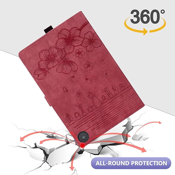 Dteck Case for All-New Amazon Kindle Fire HD 10 &amp 10 Plus Tablet (13th/11th Generation 2023/2021 Release) 10.1 Premium PU Leather Embossed Flower Folio Stand Case Cover with Pencil HolderWineR