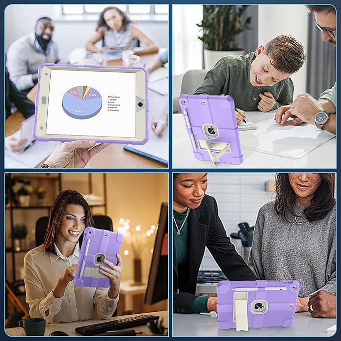 Case for iPad 9th/8th/7th Generation 2021/2020/2019(10.2 inch) Heavy Duty Shockproof Rugged Protective 10.2 Cover with Built-in Stand for iPad 9 8 7 Gen(White+Light Purple)