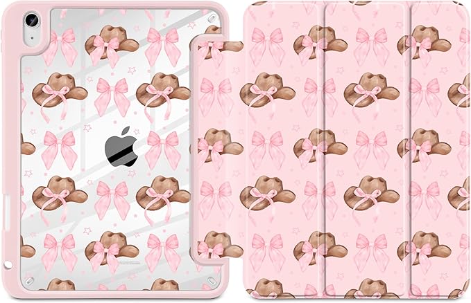 Case for iPad (A16) 11th Generation 11 inch 2025 /iPad 10th Gen 10.9 2022 - Aesthetic Cute Preppy Design Trifold Cover with Soft TPU Bumper Clear Back Auto Sleep/Wake Hat
