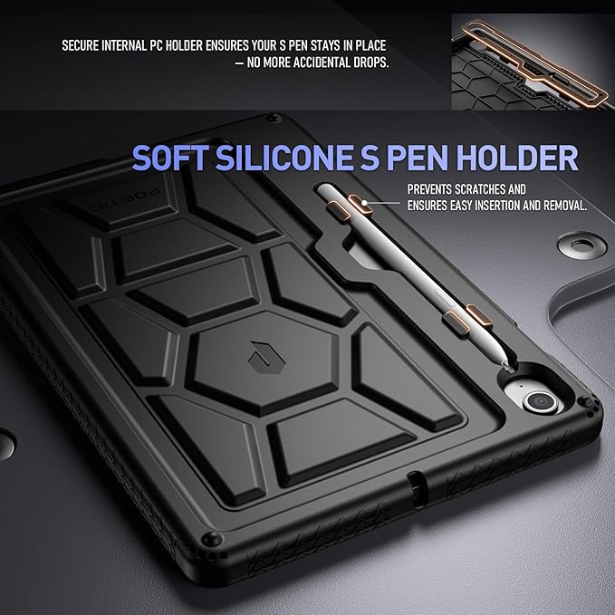 Poetic TurtleSkin Case for Samsung Galaxy Tab S10 Lite/Tab S10 FE/Tab S9 FE | Fan Edition 10.9 inch Case with S Pen Holder Heavy Duty Shockproof Kids Friendly Protective Silicone Cover Black