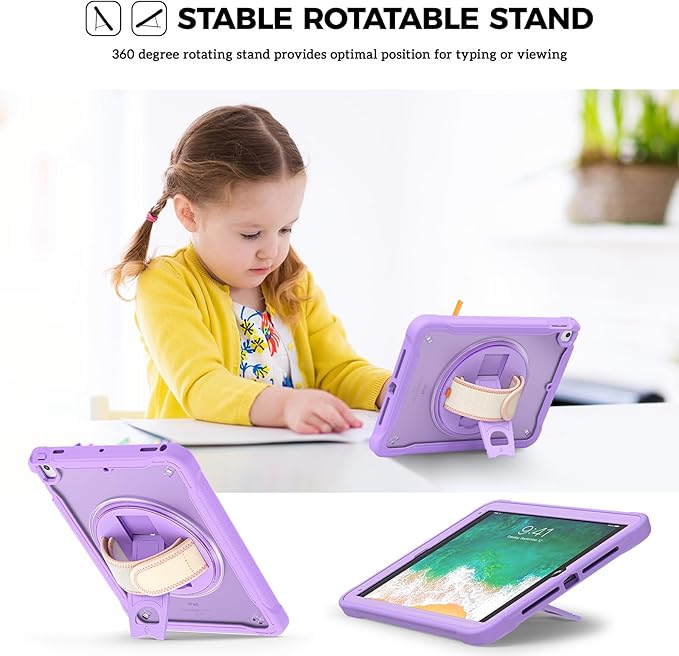 ProCase Rugged Case for iPad 9.7 Inch 5th 6th Gen/iPad Air 2 / iPad Pro 9.7 Case Heavy Duty Shockproof Rugged Cover with Hand Strap 360 Degree Rotatable Kickstand Protective for iPad 9.7 -Purple