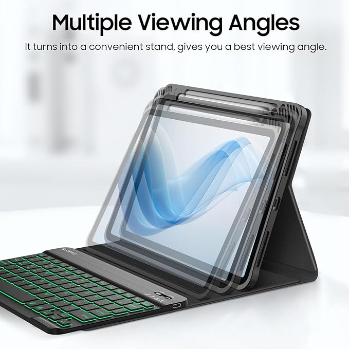 Fintie Backlit Keyboard Case for iPad Air 11-inch M4/M3/M2 (2026/2025/2024) iPad Air 5th/4th Gen 10.9 Inch - Soft TPU Cover with 7 Color Backlight Detachable Bluetooth Keyboard Black