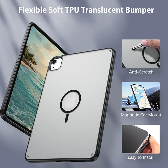BENTOBEN for iPad Air 11 Inch Case M3/M2 (2025/2024) iPad Air 7th/6th Gen Magnetic CaseTranslucent Matte Shockproof Protective Tablet Cover for iPad Air 5th/4th Generation 10.9 2022/2020 Black