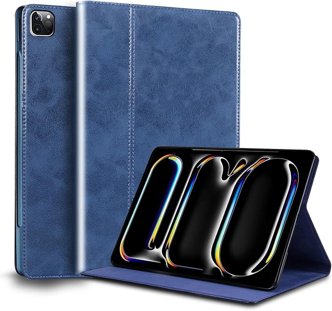 for Ipad Pro 11-inch Case M4/M5 2024/2025(Model:A3357/A3358A2836/A2837) Genuine Leather Cover Protective ShellAuto Wake/Sleep.Blue