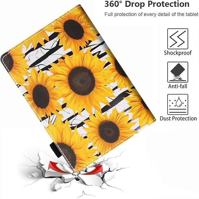 Case for All-New Amazon Fire HD 10 &amp 10 Plus Tablet 10.1 (13th/11th Generation 2023/2021 Release) Slim PU Leather Stand Cover with Card Slot &amp Auto Wake/Sleep - Sunflowers
