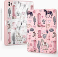 Cute Western Cowboy for iPad mini 7 A17 Pro 2024/iPad Mini 6 Case with Pencil Holder Auto Sleep/Wake Pink Leather Clear Acrylic Back Cover