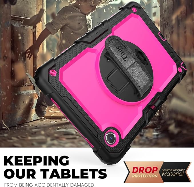 timecity Case for Lenovo Tab M11 (TB330FU/TB330XU) 11 Inch Tablet Case with Pen Holder/Stylus Holder/Screen Protector/360° Hand Strap for Tab K11 LTE 2024/ Lenovo Xiaoxin Pad 2024 (TB331FC) - Rose
