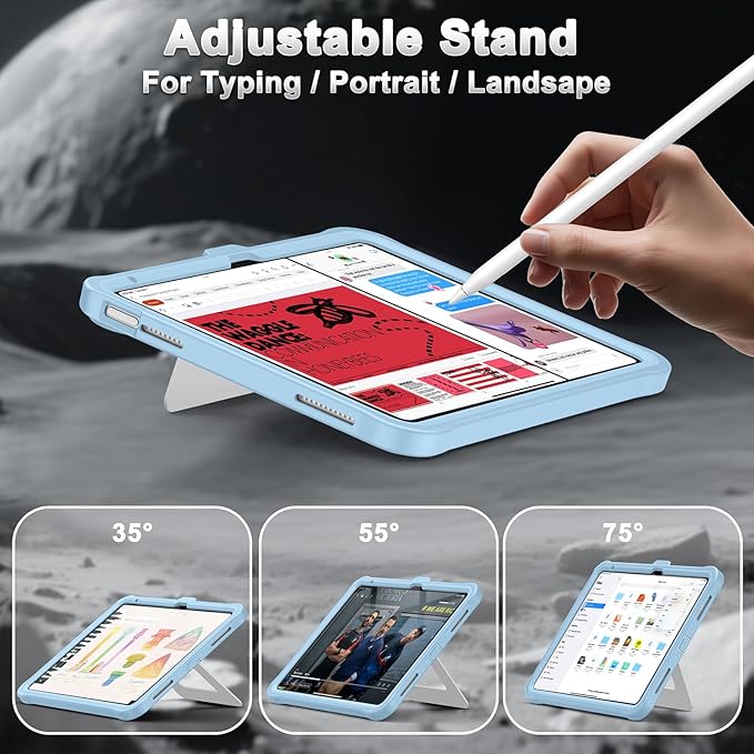 Soke Case for iPad (A16) 11th Generation 11-Inch 2025 /10th Generation 10.9-Inch 2022 with Screen Protector and Multi-Angle Kickstand Rugged Full Body Heavy Duty Protective Cover - Ice Blue