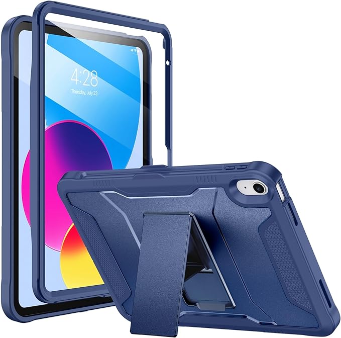 Soke Case for iPad (A16) 11th Generation 11-inch 2025 iPad 10th Generation 10.9-inch 2022 with Built-in Screen Protector and Kickstand Rugged Full Body Protective Cover - New Navy