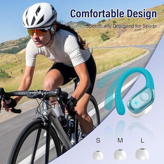 Wireless Earbuds Bluetooth 5.4 Headphones 75H Stereo Deep Bass Sports Over Ear Buds with Earhooks LED Display Bluetooth Earbuds with 4 ENC Mic IP7 Waterproof Earphone for Running Blue