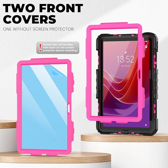 timecity Case for Lenovo Tab M11 (TB330FU/TB330XU) 11 Inch Tablet Case with Pen Holder/Stylus Holder/Screen Protector/360° Hand Strap for Tab K11 LTE 2024/ Lenovo Xiaoxin Pad 2024 (TB331FC) - Rose