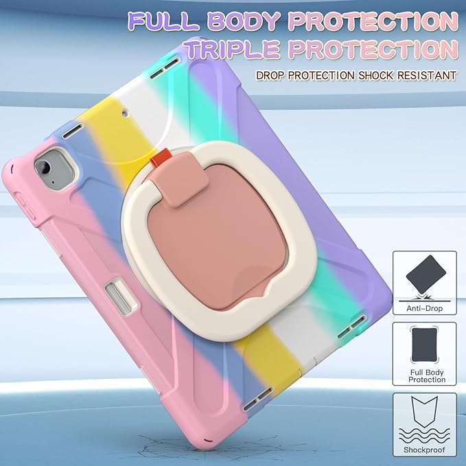 SCSVPN Kids Case for iPad Air 13 inch M4/M3/M2 2026 2025 2024 &amp iPad Pro 12.9'' 6th/5th/4th/3rd Gen 2022 2021 2020 2018 Protective Cover with Pencil Holder-Stand-Handle-Shoulder Strap Colorful P