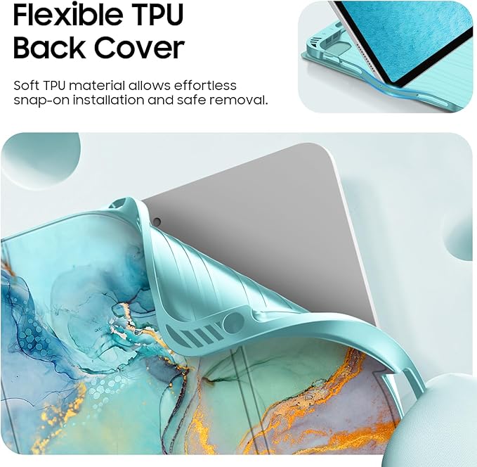 Fintie Backlit Keyboard Case for iPad Air 11-inch M4/M3/M2 (2026/2025/2024) iPad Air 5th/4th Gen 10.9 Inch - Soft TPU Cover with 7 Color Backlight Detachable Bluetooth Keyboard Emerald Marble