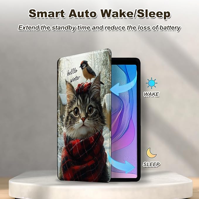 Case for Kindle Fire HD 10 &amp 10 Plus Tablet(13th/11th Gen 2023/2021 Release) 10.1 360 Degree Rotating Swivel Stand Flip Cover with Auto Sleep/Wake Hello Winter Cat