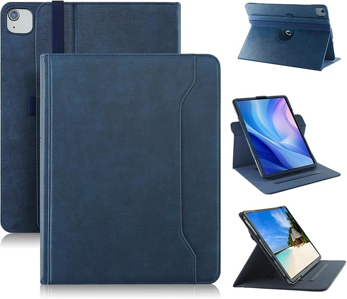 Case Compatible with Apple iPad Air 11-inch(M2) 2024/iPad Air 4/5th 2020/2022 10.9 Tablet PU Leather Business Cover for ipad Air5 /Air4/Pro 360 Rotating Cases Auto Wake/SleepDark Blue
