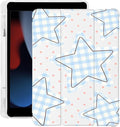 Cute Blue Grid Star for iPad Pro 11 Inch Case 4th/3rd/2nd Generation 2022/2021/2020 with Pencil Holder Auto Sleep/Wake White Leather Soft TPU Back Cover