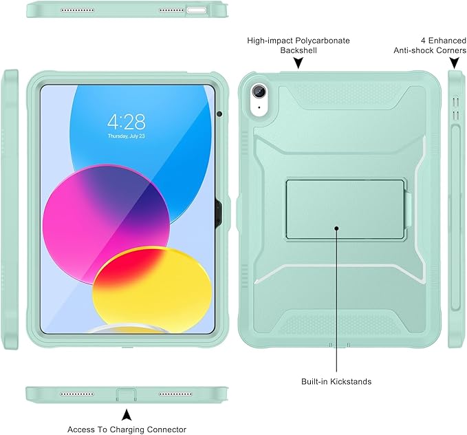 Soke Case for iPad (A16) 11th Generation 11-inch 2025 iPad 10th Generation 10.9-inch 2022 with Built-in Screen Protector and Kickstand Rugged Full Body Protective Cover - Green