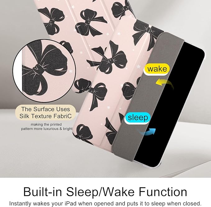 case for ipad 11th Generation11 Inch 2025 (A16 Chip) &amp 10th Gen 10.9 Inch 2022 - Slim Scratch-Resistant Hard PC Translucent Back Shell Smart Cover Wake/Sleep FunctionBlack Bow
