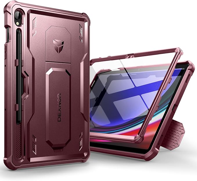 Dexnor Case for Samsung Galaxy Tab S9 11 Inch 2023 [Built in Screen Protector &amp Kickstand] with Pen Holder Heavy Duty Shockproof Full Body Protective Cover for Galaxy Tab S9 Case-Red