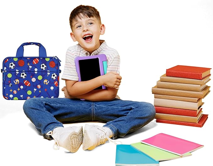 Kids Tablet Bag for Boys Kids Tablet Carrying Case for Fire HD 10 HD 8 Fire 7 Sleeve Bag Kid Kindle Bag iPad Bag for Kid Soccer Balls Blue