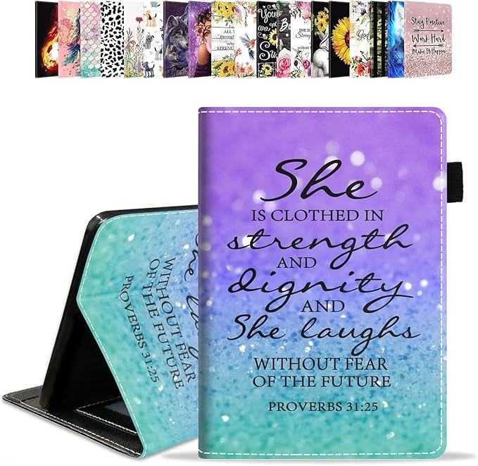 Case for Amazon Kindle Fire HD 10 &amp 10 Plus Tablet 10.1 (13th/11th Generation 2023/2021 Release) - PU Leather Folio Case with Smart Auto Wake/Sleep Bible Verse Proverbs 31:25