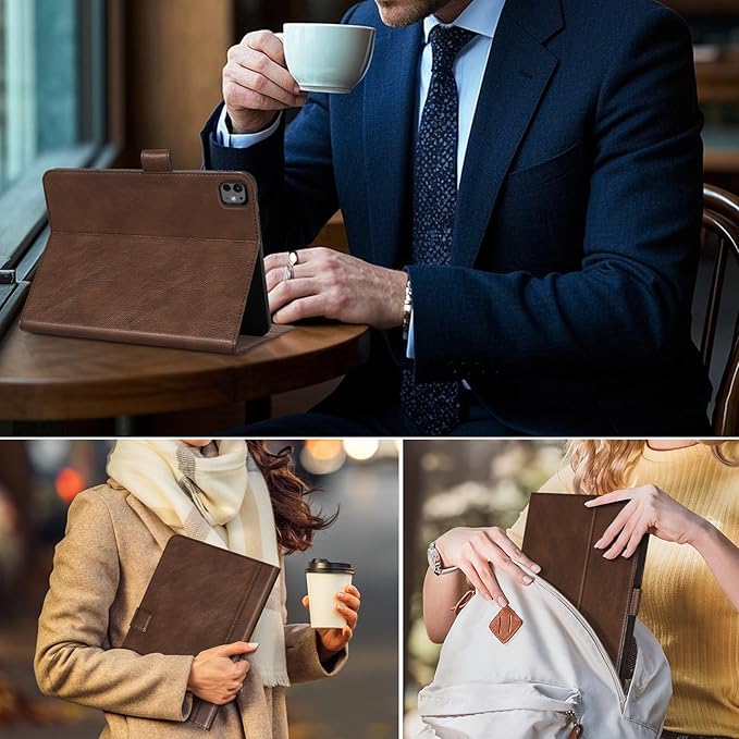 Leather Case for iPad Pro 13 Inch M5 2025 / M4 2024 Premium Folio Cover with Auto Wake/Sleep &amp Adjustable Stand - Vintage Dark Brown