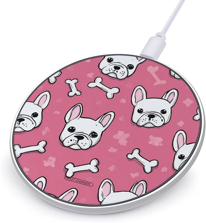 French Bull Dog Bone Fast Portable Charger 10W Funny Graphic Phone Charging Pad with USB Cable