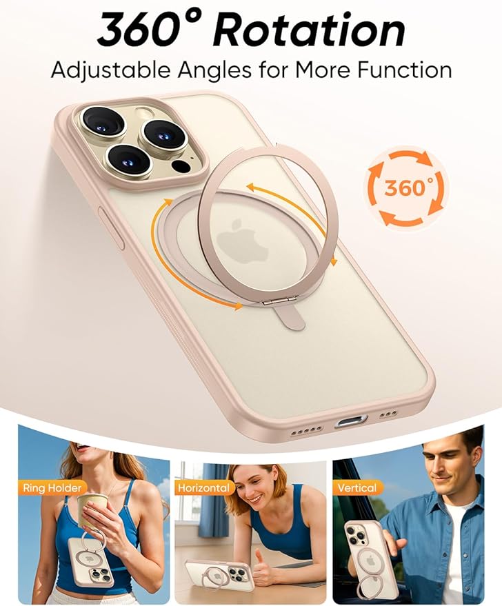 MAGIC JOHN 360° Rotatable Magnetic Invisible Stand for iPhone 14 Pro Case [Anti-Slip Grip] [Compatible with MagSafe] 16FT Shockproof for iPhone 14 Pro Case with Kickstand Rose Gold