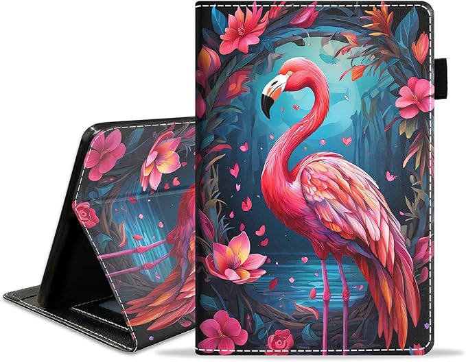 Case for Amazon Fire HD 10/HD 10 Plus Tablet 10.1 (13th/11th Generation 2023/2021 Release) Slim PU Leather Cover with Card Slot &amp Auto Wake/Sleep - Flamingo