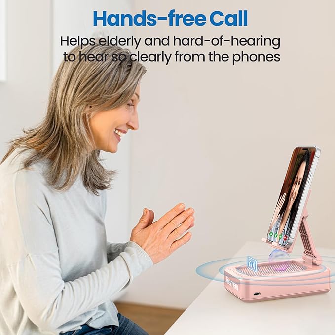 JTEMAN Cell Phone Stand with Bluetooth SpeakerBirthday Gifts for Women and MenKitchen Gadgets for MenCompatible for iPhone/Samsung/Mini iPad - Pink