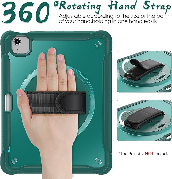 BRAECNstock Case for iPad Air 11-inch M4 2026/ M3 2025/ M2 2024 and Air 5th/4th Gen 10.9‘’ &amp Pro 11-inch 1st-4th 2018-2022 Kids Cover with Pencil HolderScreen ProtectorHandle Stand-Midnight Gree