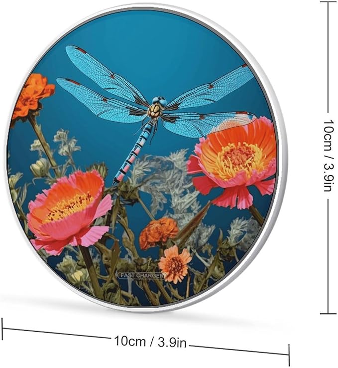 Dragonfly and Flower Wireless Charger Fast Wireless Charging Pad with USB Cable 10W Anti-Slip Magnetic Wireless Charger Portable Slim Charger Puck Travel Charging Station