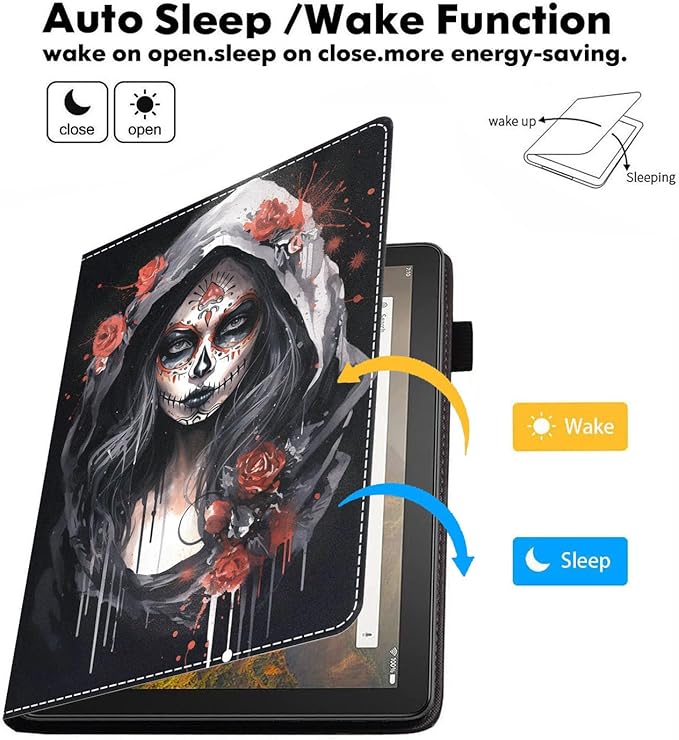 Case for Amazon Kindle Fire HD 8/HD 8 Plus Tablet (12th/10th Generation 2024/2022/2020 Release) Slim Stand Folio Cover with Card Slot &amp Auto Wake/Sleep - Watercolor Sugar Skull Girl Flower