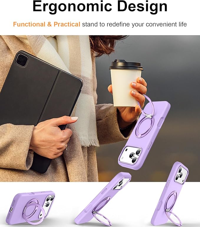 STERKER 360° Rotatable Stand Compatible with iPhone 17 Pro Case with Magnetic [Military Grade Drop Tested][Adjustable Kickstand] Ring Holder Silicone Slim Back Soft Edge Purple