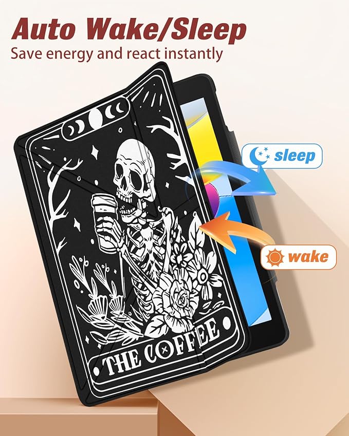 for iPad 9th/8th/7th Generation 10.2 Inch Case with Pen Holder for Boys Girls Women Men Cute Cartoon Anime Cool Funny Protector Stand Tablet Cover for Apple i Pad 7/8/9 Coffee Skull