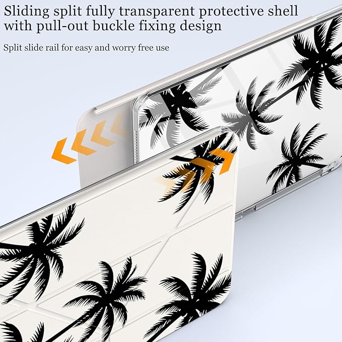 Cute Black Palm Tree for iPad Pro 11 Inch Case (M5/M4) 2025/2024 with Pencil Holder Auto Sleep/Wake White Leather Acrylic Back Detachable Cover
