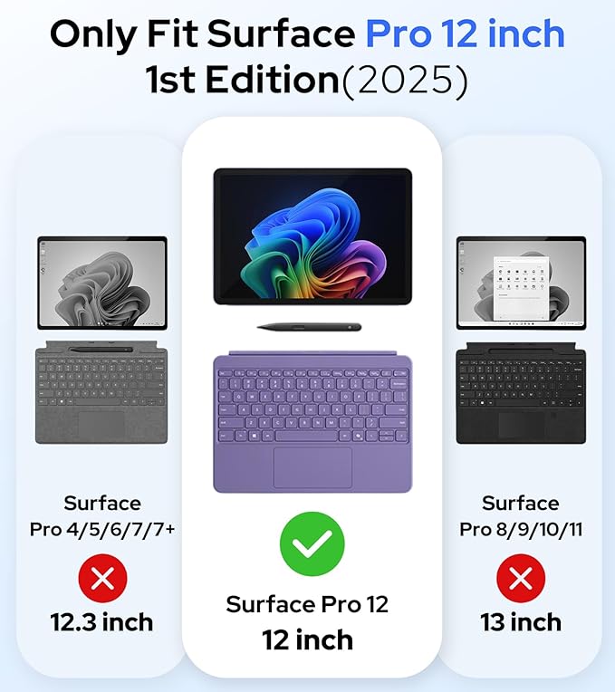 BRAECNstock Case for Microsoft Surface Pro 12 inch 1st Edition 2025 Rugged Protective with Rotating Hand Strap &amp Stand Shoulder Strap Pencil Holder Compatible with Type Cover Keyboard Black