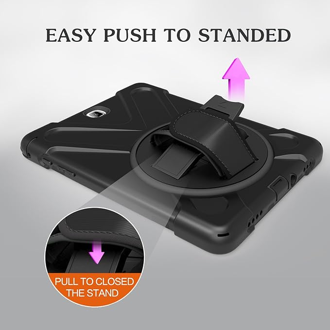Galaxy Tab A 9.7 Case KIQ Full-Body Shock Proof Hybrid Heavy Duty Armor Protective Case for Samsung Galaxy Tab A 9.7 2015 SM-T550 with Kickstand and Screen Protector (Shield Black)