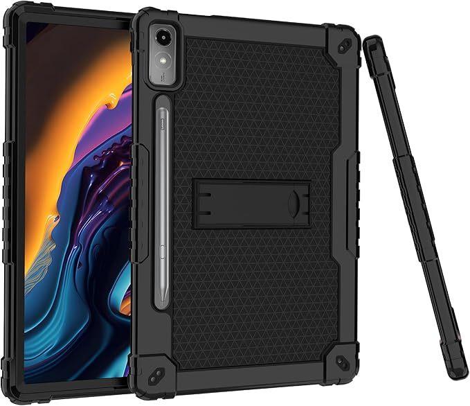 Case for Lenovo Tab P12 12.7 Inches Tablet Case Shockproof Hybrid Kids Case with Screeen Protector for Lenovo tab P12/Xiaoxin Pad Pro 12.7 Tablet Case TB370FU/TB371FC (Black/Black/1 PC)