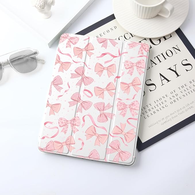 JOYLAND Polka Dot Pink Bow Case for iPad 10th Generation 10.9 inch/iPad (A16) 11th Generation 11 Inch 2025 with Pencil HolderTrifold Stand Protective Cover with Soft TPU BackWhite