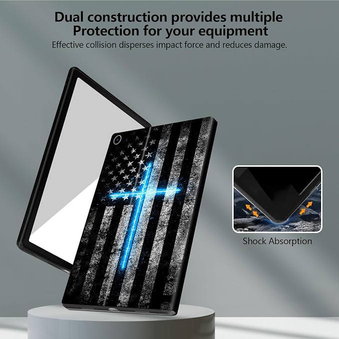 Blue Neon Cross American Flag